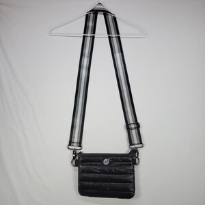 THINK ROYLN Black Quilted Crossbody Bag with Striped Strap